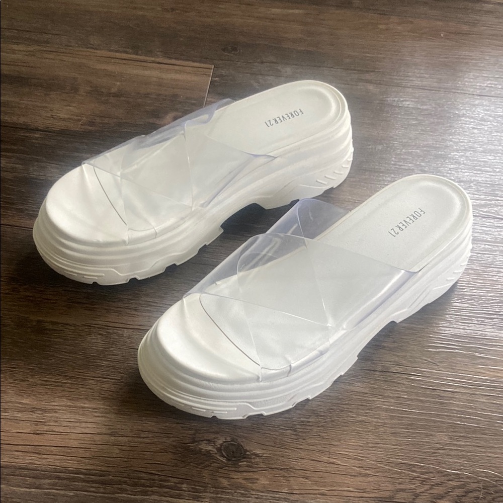 White Platform Slide Sandals